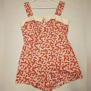 Magnolia Place Vintage style romper with light pink and red hearts size XL